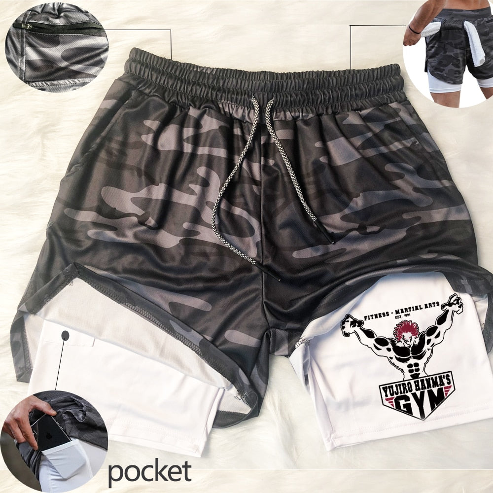 Baki Gym double-layered shorts Gray Camo3