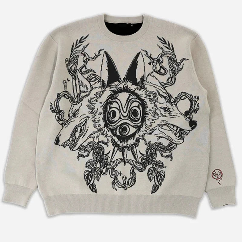 Mononoke Wolf Anime Sweater White