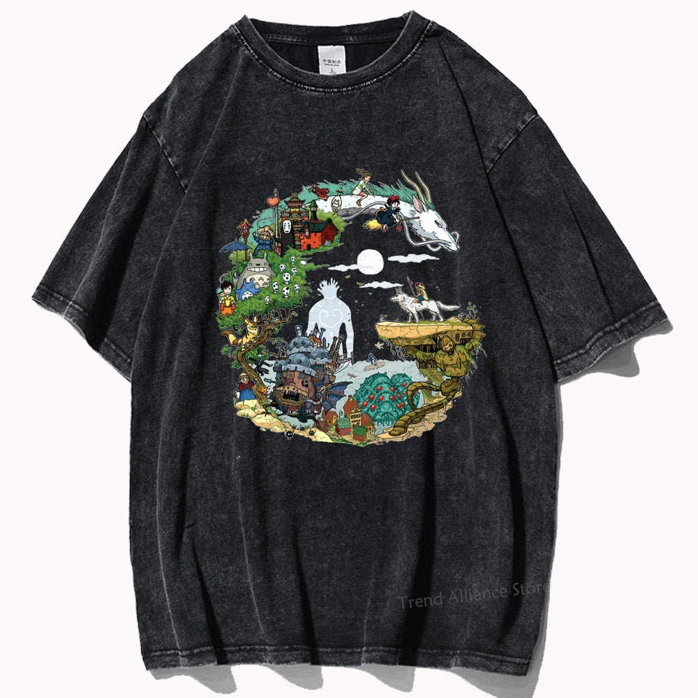 Studio Ghibli T shirt Washed Black2