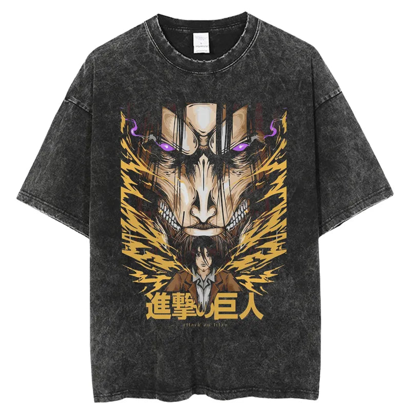 Shingeki no Kyojin Washed Anime T-Shirt Black14
