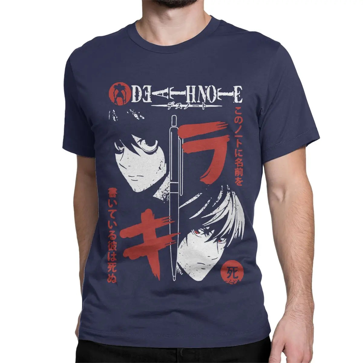Death Note L and Kira Portrait Tshirt Navy Blue