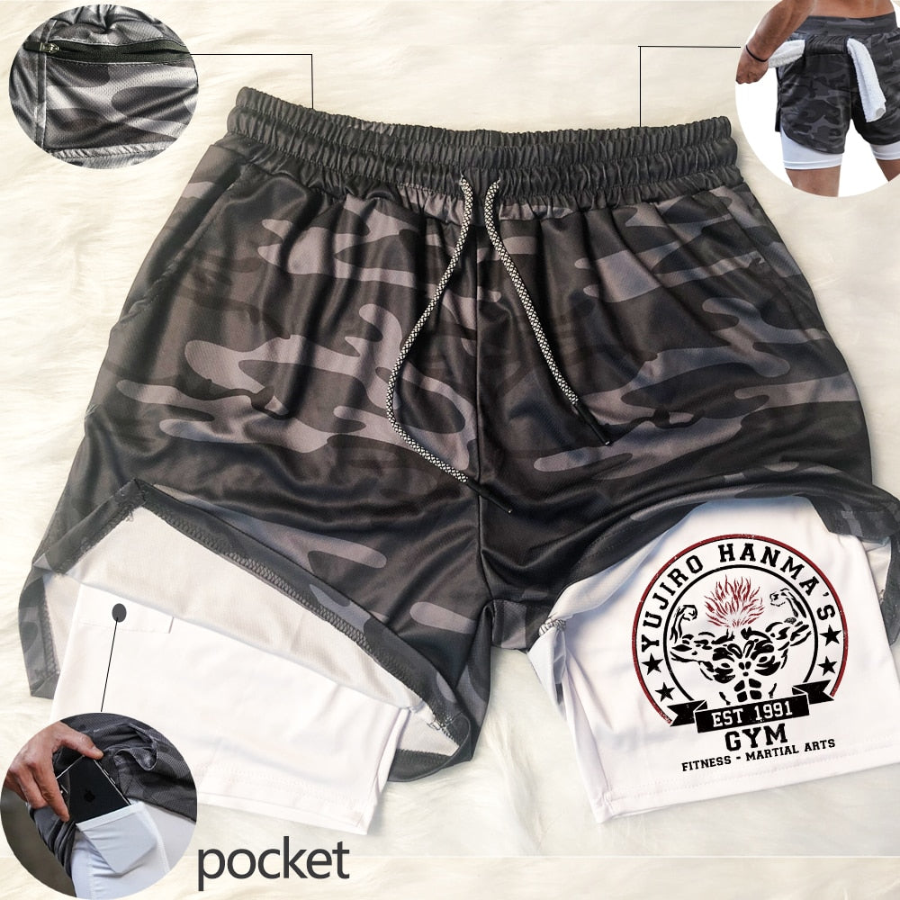 Baki Gym double-layered shorts Gray Camo2