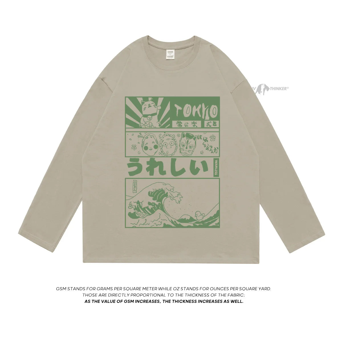 Japanese Graphic Long Sleeve T-shirt Apricot