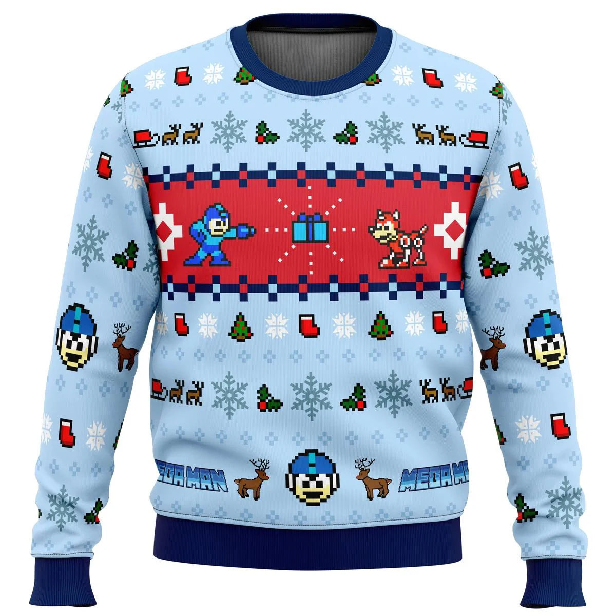 Mega Man Ugly Christmas Sweater Light Blue