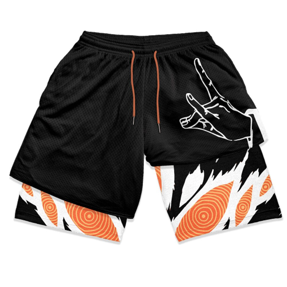 Naruto Print Double Mesh Shorts