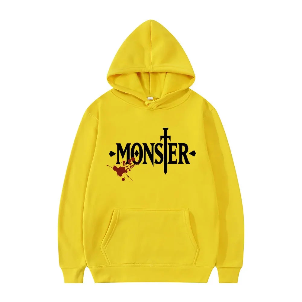 Anime Monster Print Hoodie Yellow