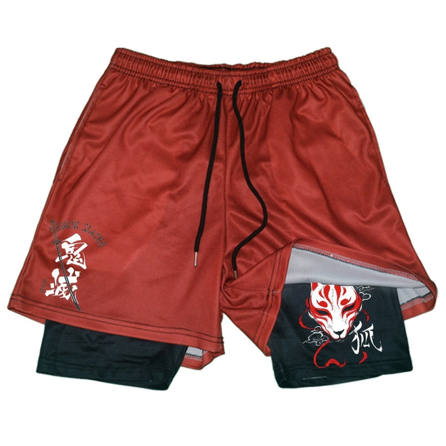 Demon Slayer double layered Shorts Red1