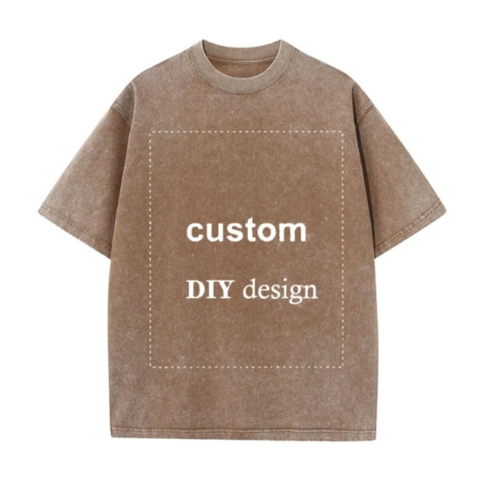 Customize Washed Print Anime Tshirt Brown