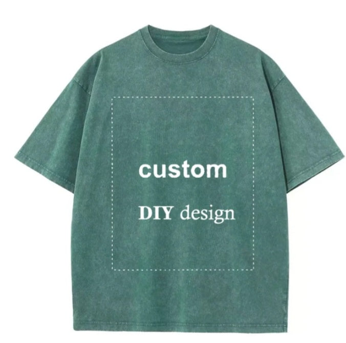 Customize Washed Print Anime Tshirt Green