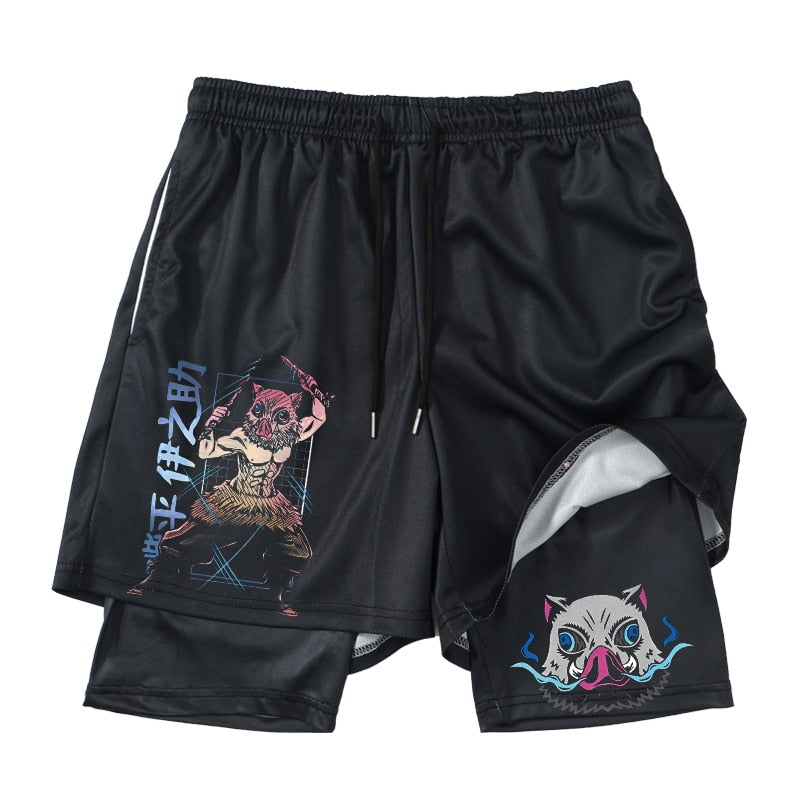 Demon Slayer Inosuke Anime Gym Shorts Black 2