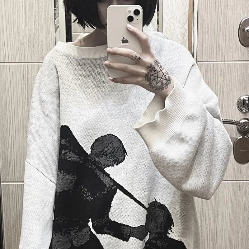 Anime Shootout Knitted Sweater WHITE