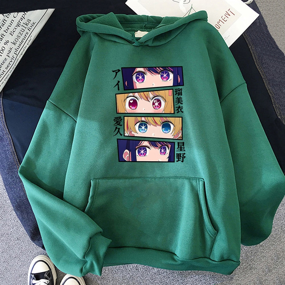 Oshi No Ko Cute Printed Hoodie Green