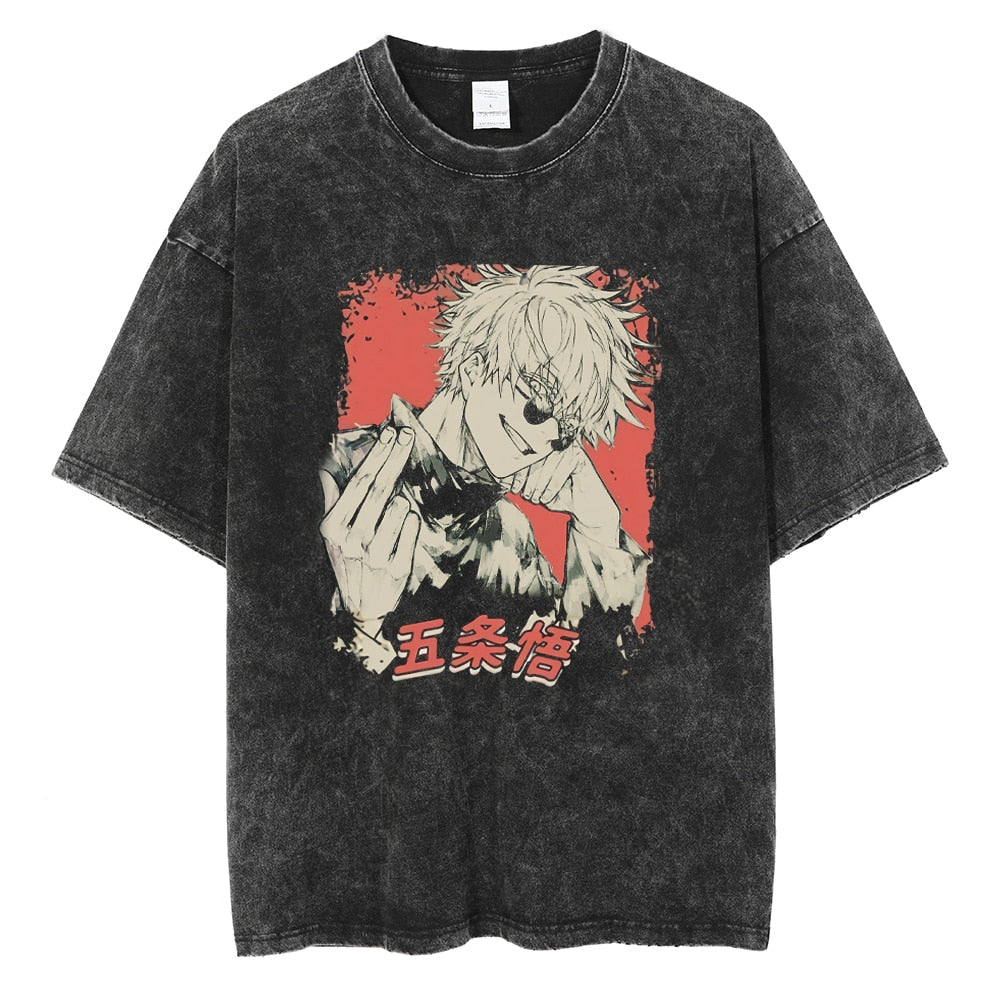 Jujutsu Kaisen Washed Vintage Black Tshirt black3-