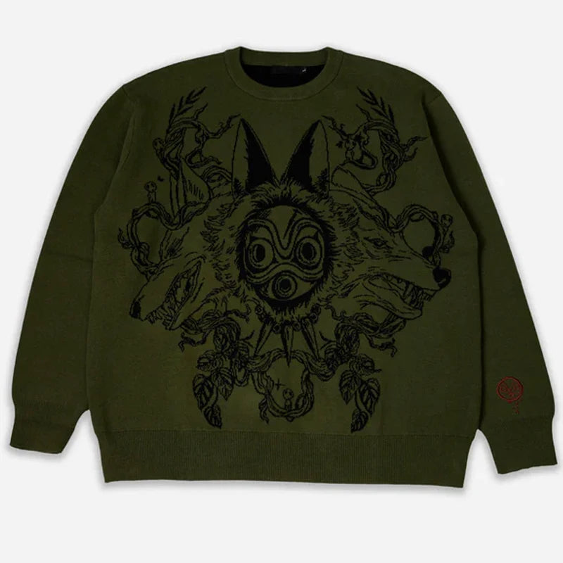 Mononoke Wolf Anime Sweater Green