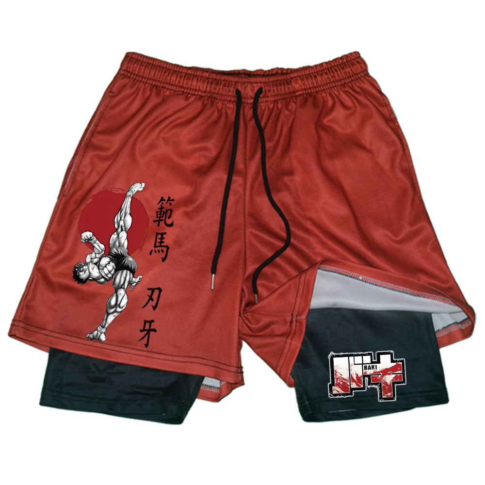 Baki Gym double-layered shorts Red1
