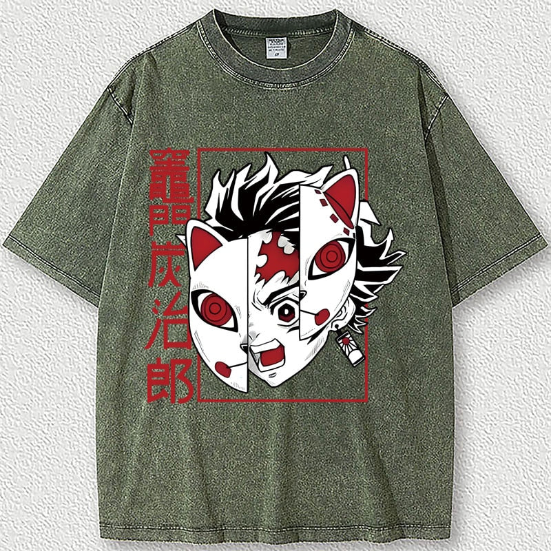 Demon Slayer Tanjiro Vintage Anime T-shirt Olive green