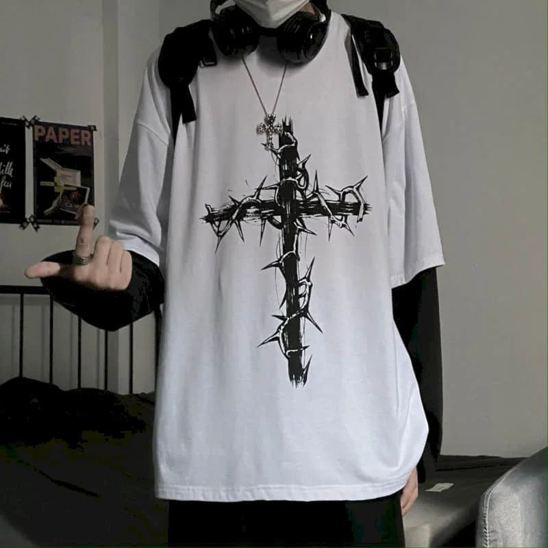 Anime Fallen Angel Sweatshirt Cross white