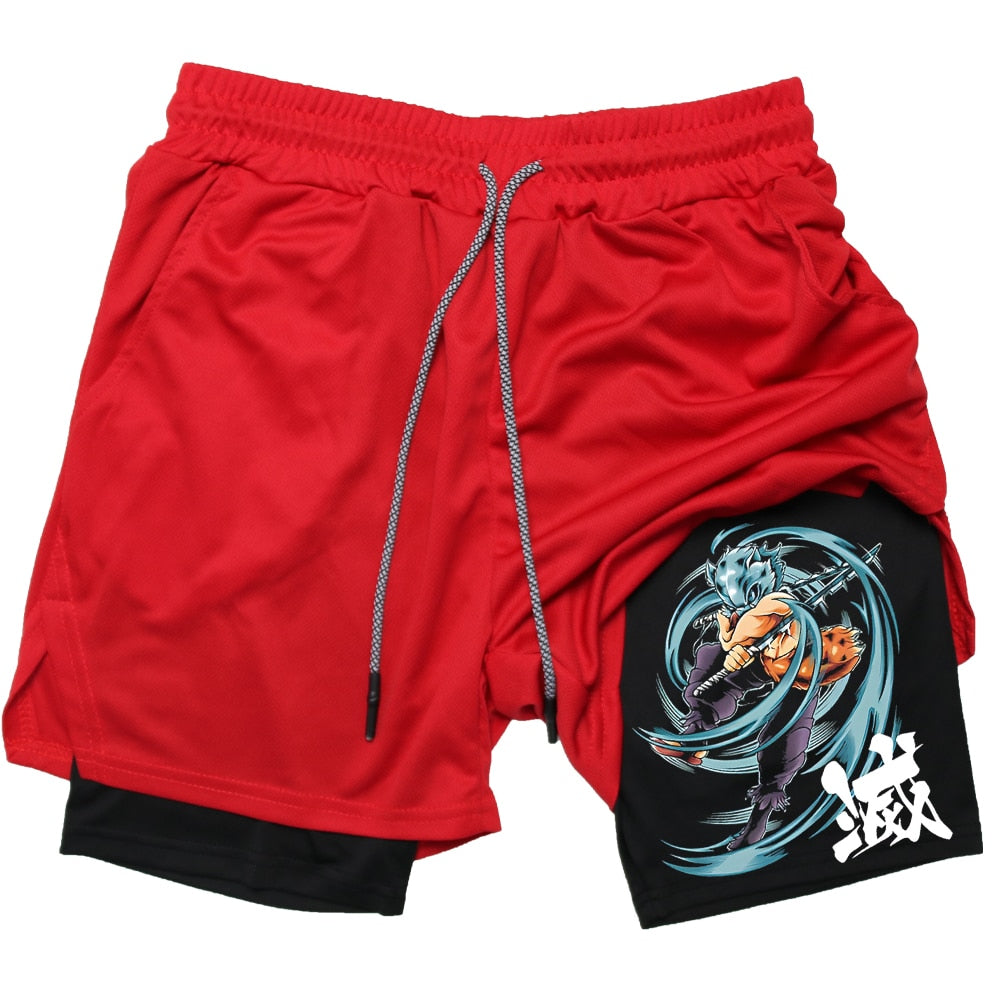 Demon Slayer Double Layer Mesh Shorts Red2