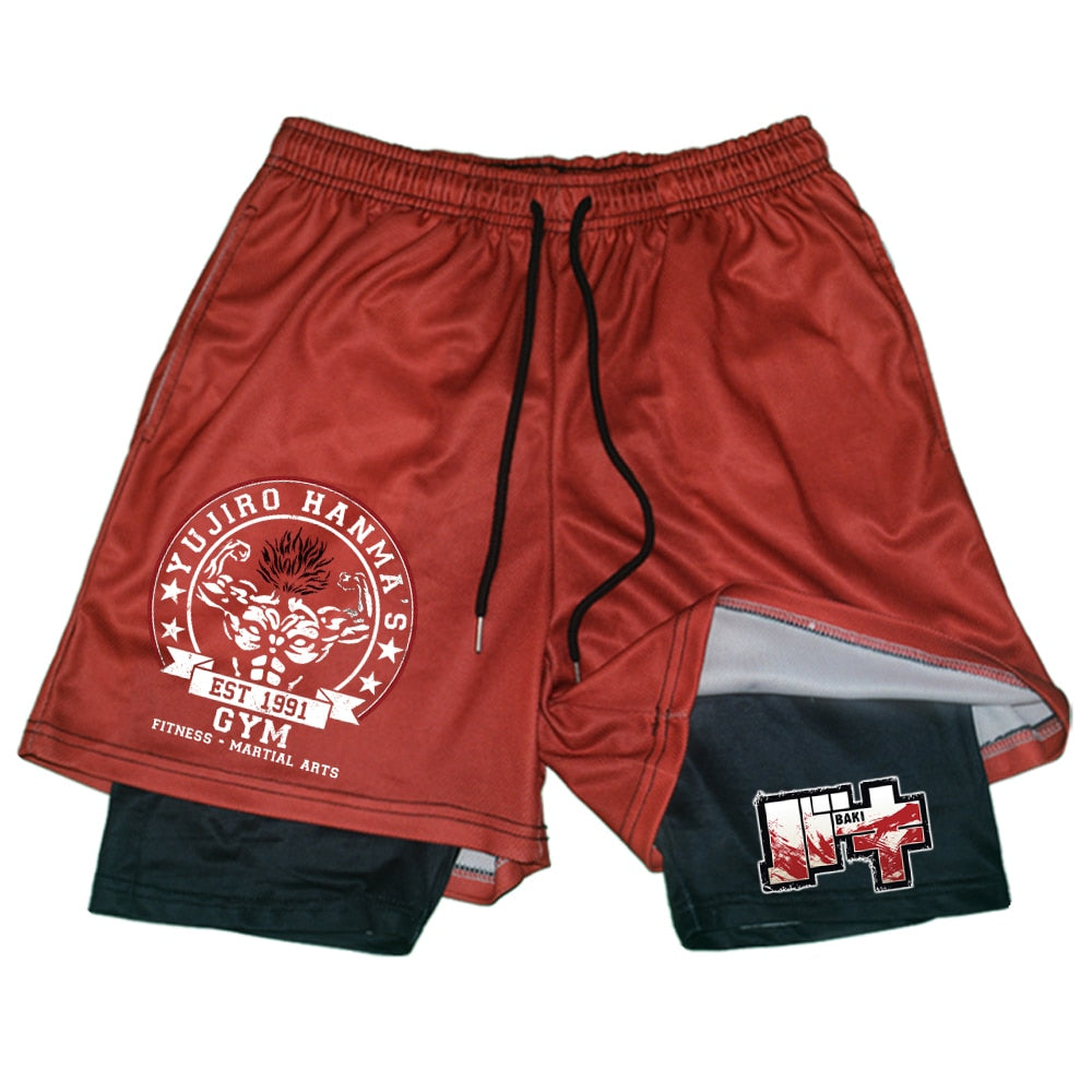 Baki Gym double-layered shorts Red4