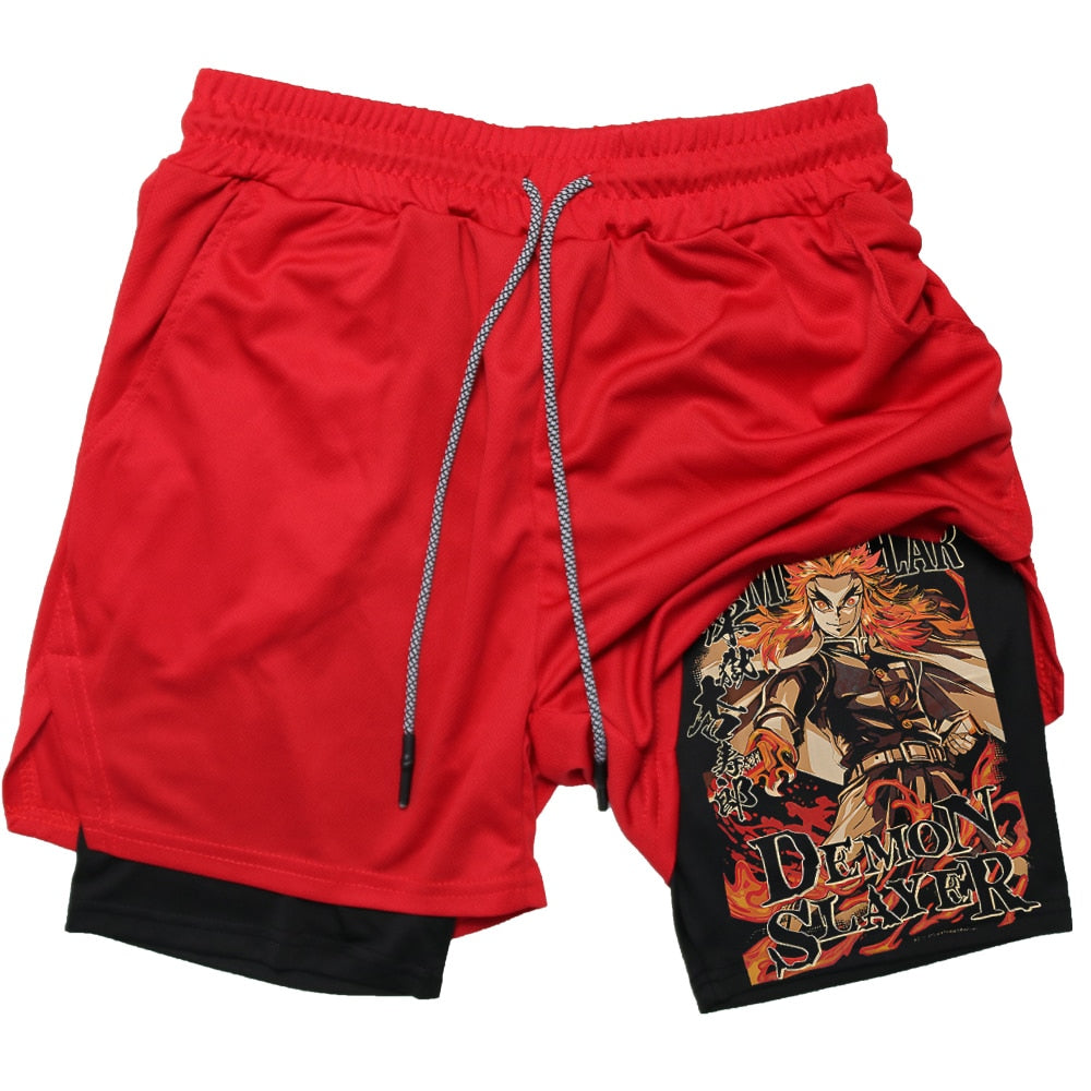 Demon Slayer Double Layer Mesh Shorts Red1