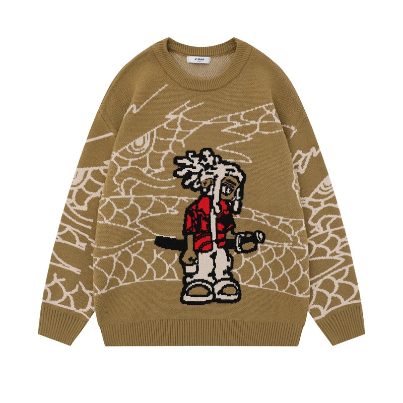 Japanese Design Pullover Sweater Khaki
