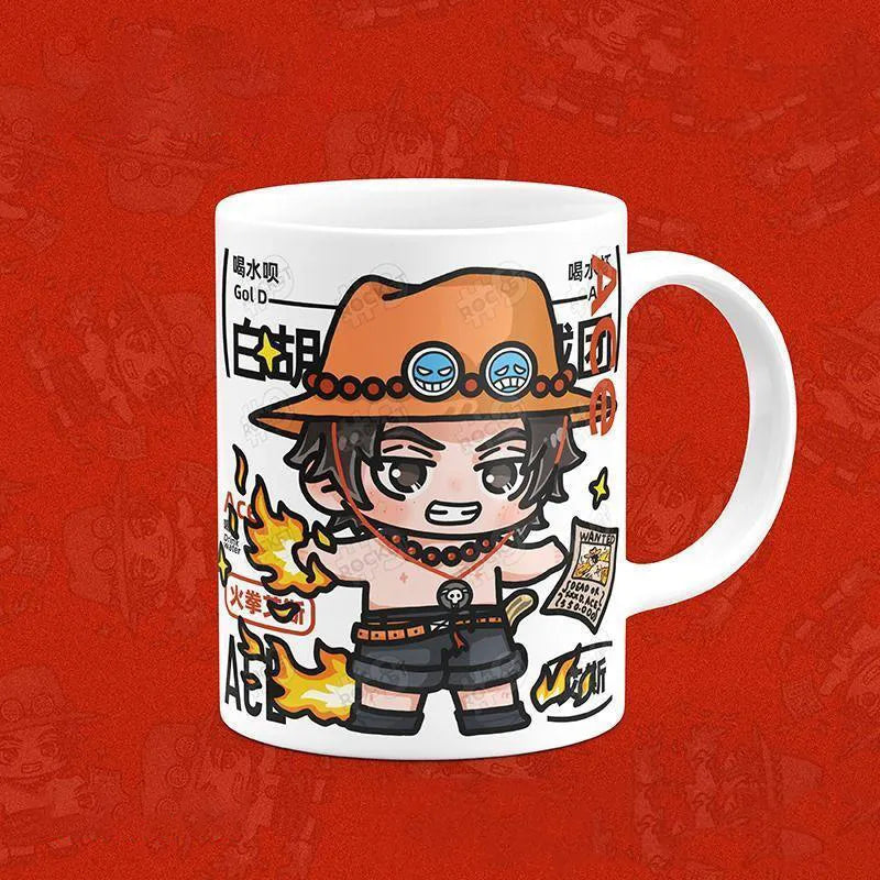 One Piece Ceramic Luffy Zoro Cup Ace--White handle 350 ML