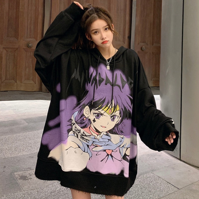 Japanese Kawaii Girl Oversized Sweater Black