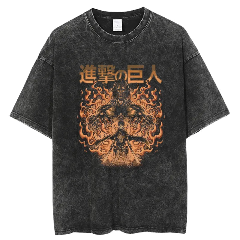 Shingeki no Kyojin Washed Anime T-Shirt Black13