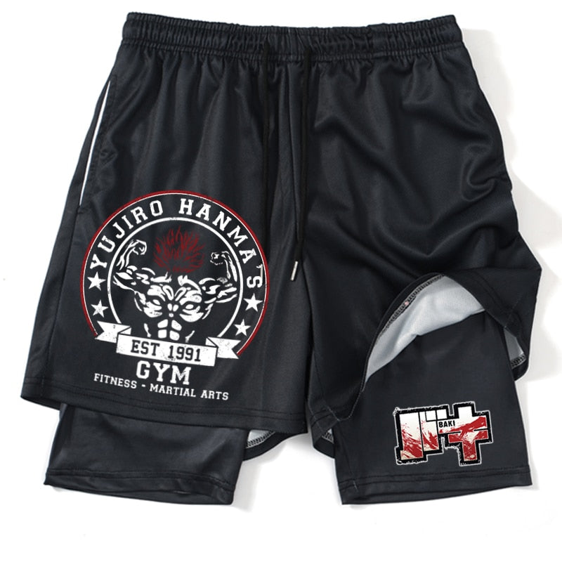 Baki Gym double-layered shorts Black4