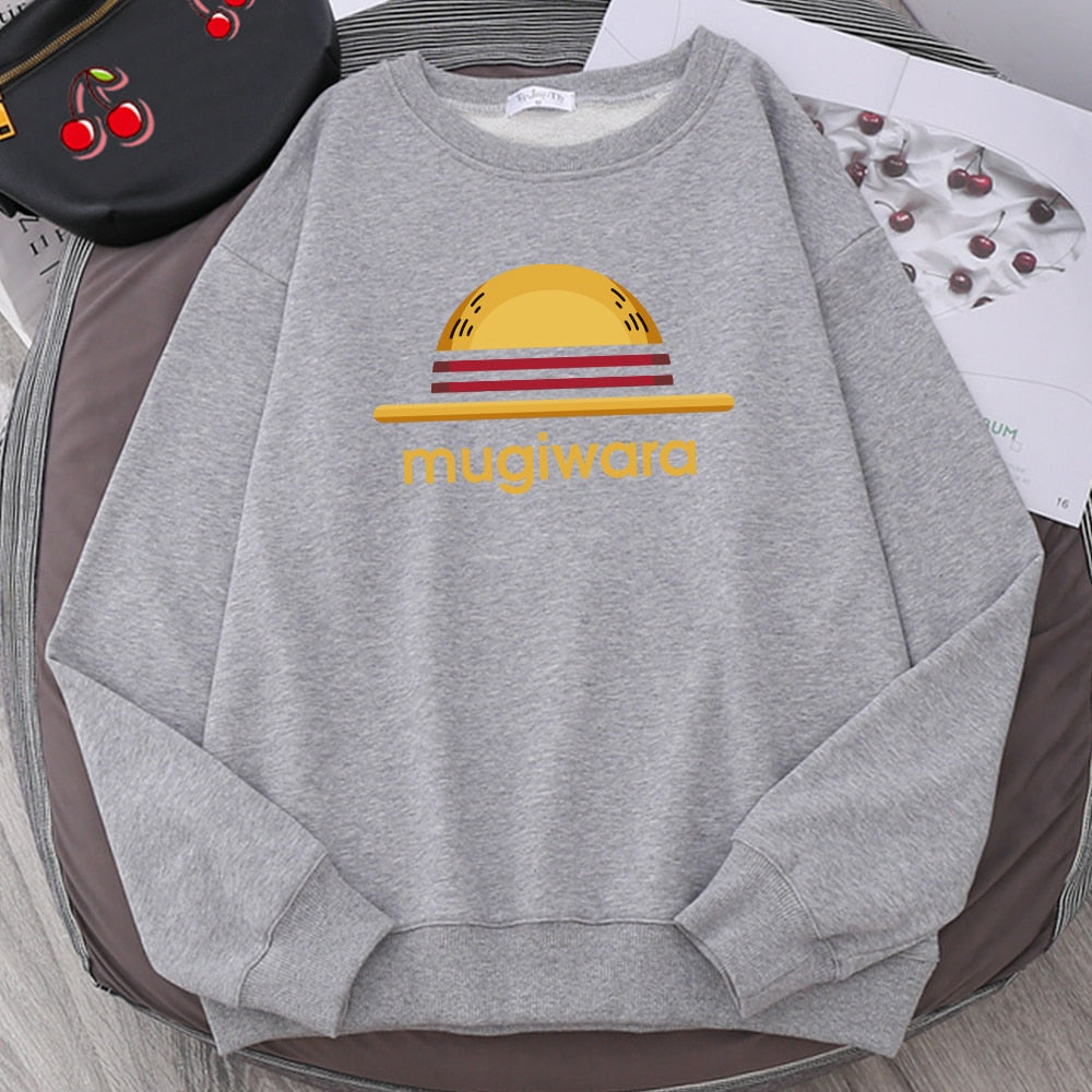 Straw hat (Onepiece) full-sleeve T-shirt gray