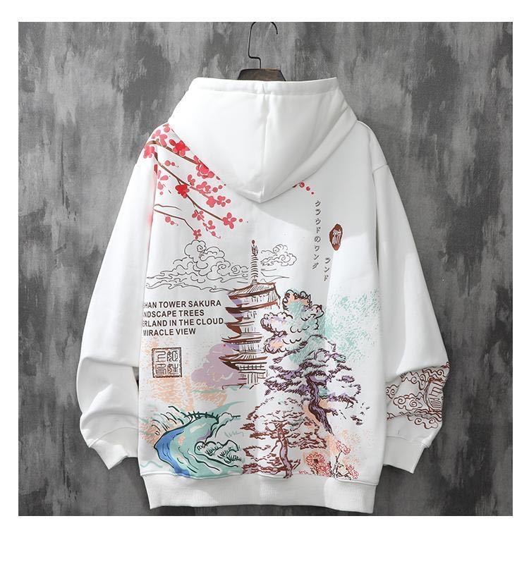 Japanese Sakura print hoodie White