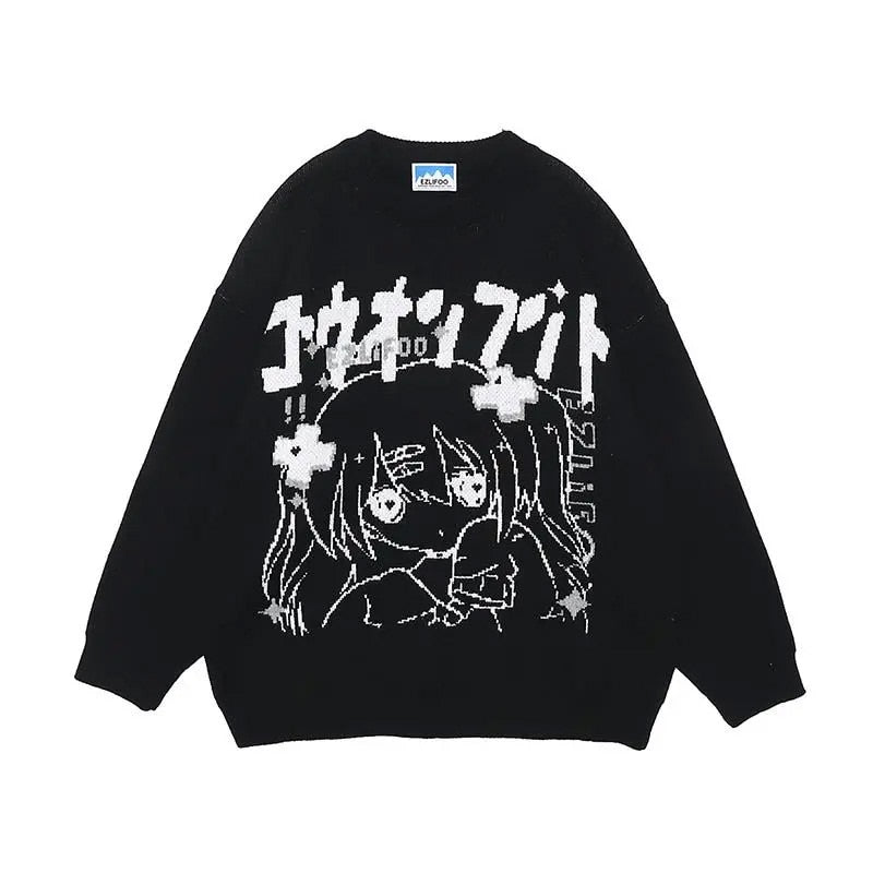 Oversized Anime Sweater Black
