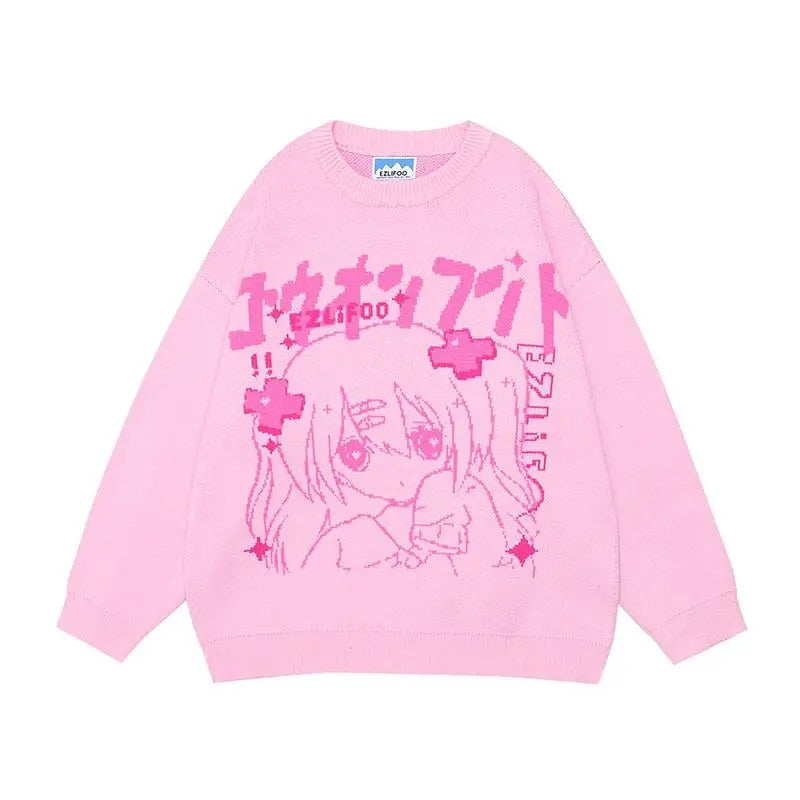 Oversized Anime Sweater Pink
