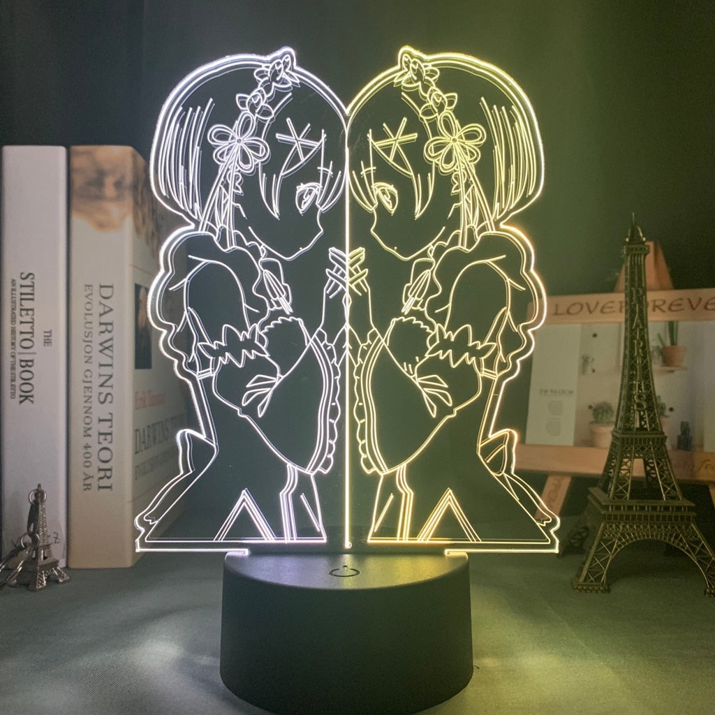 Rem and Ram From Re Zero Starting Life In Another World Night Light Lamp