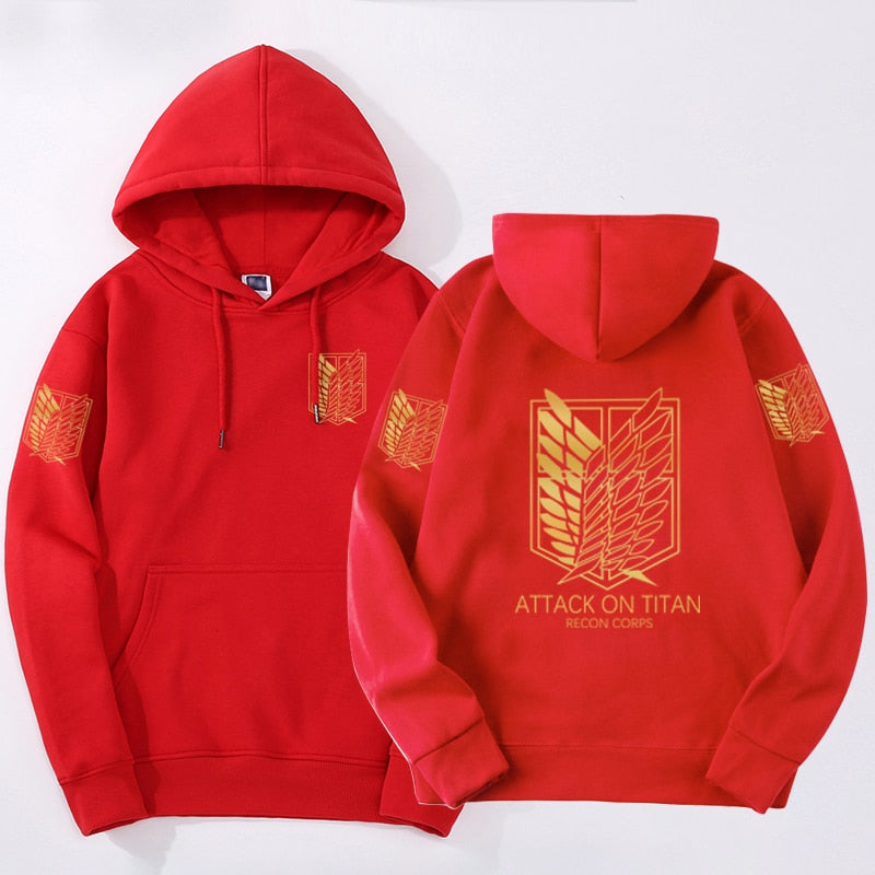 Attack On Titan Anime Printed Hoodie Red