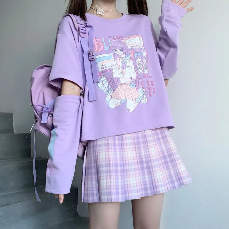 Japanese E Girl Anime Tshirt Lavender