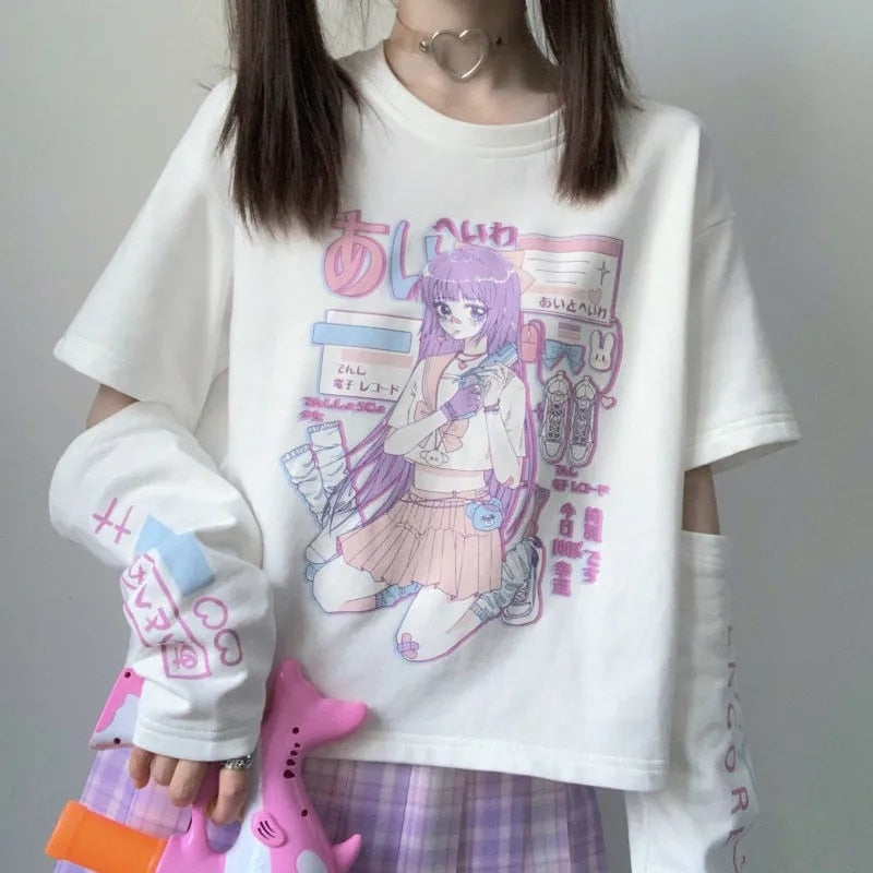 Japanese E Girl Anime Tshirt White