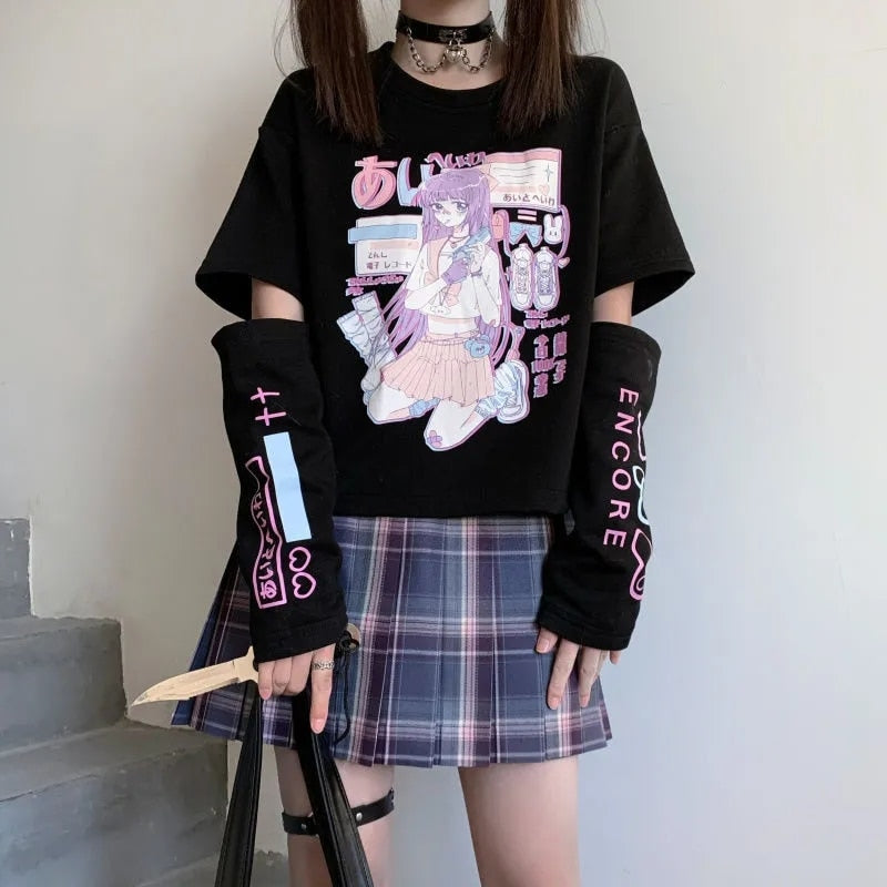 Japanese E Girl Anime Tshirt Black