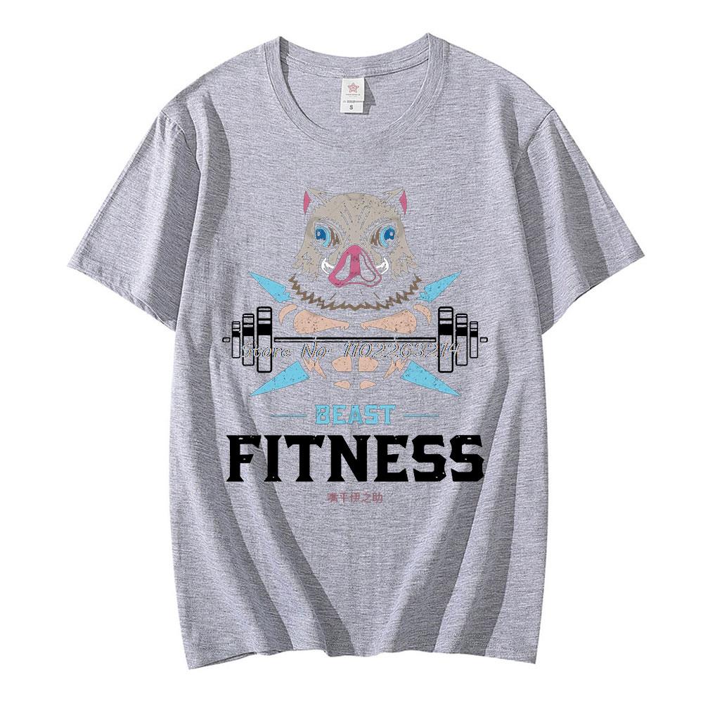 Inosuke Gym fitness Demon Slayer T-shirt Gray