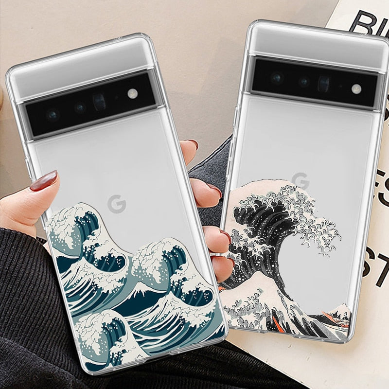 Japanese Great Blue Wave Clear Phone Case Google Pixel