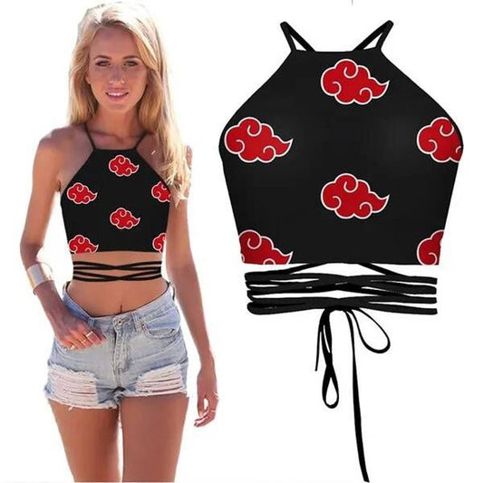 Naruto Akatsuki Print Crop Top