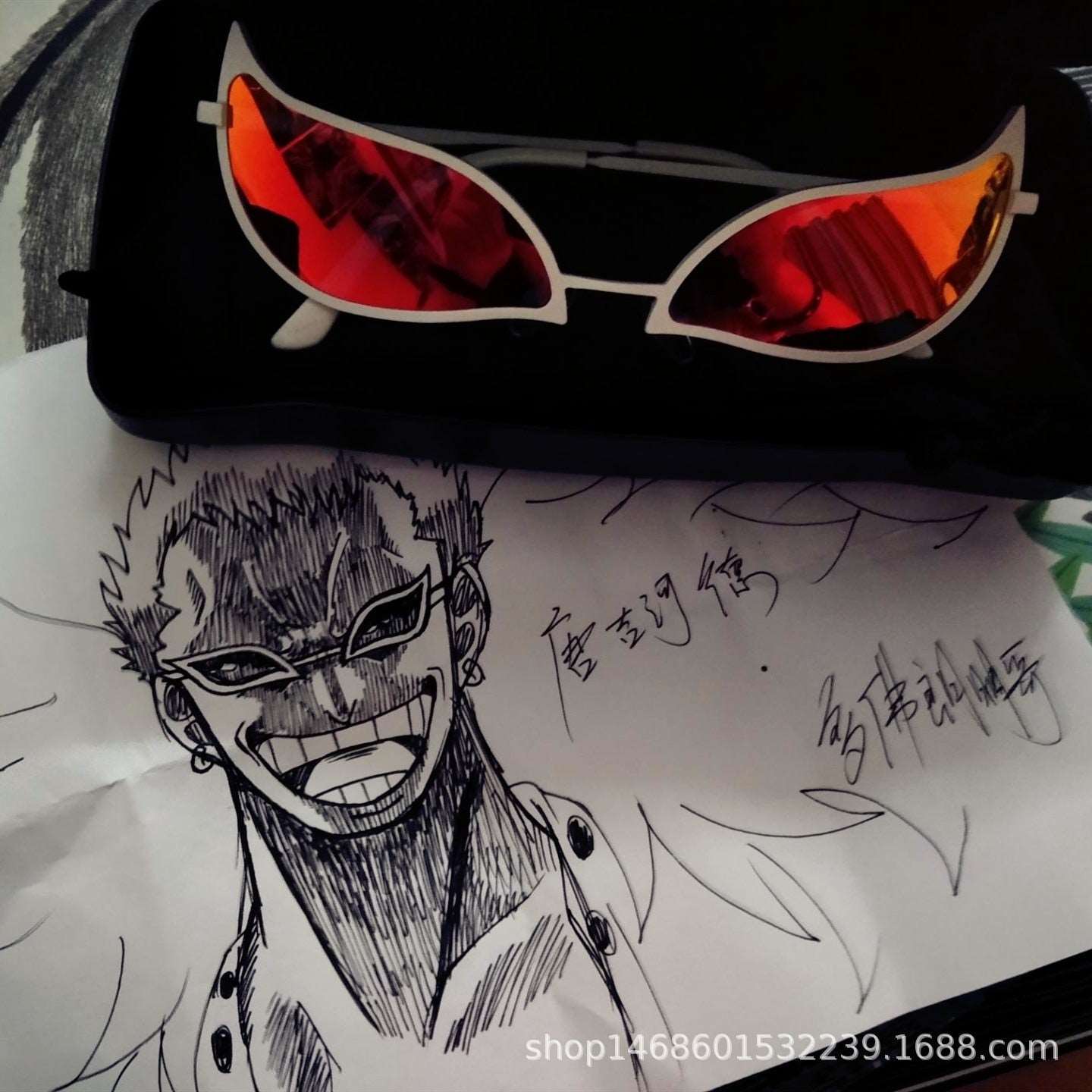 One Piece Donquixote Doflamingo Inspired Cosplay Costume Anime Blue Sun  Glasses