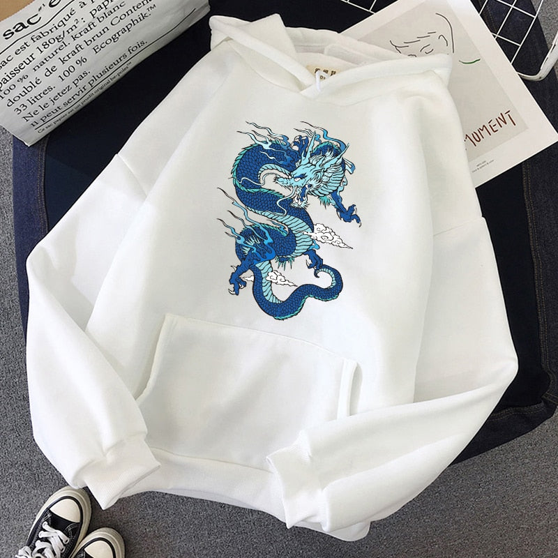 Japanese Dragon Printed Hoodie White